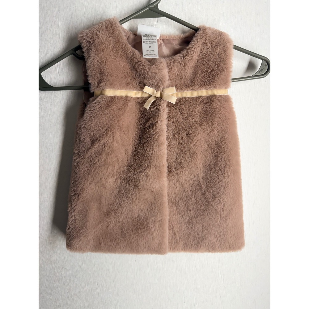 Nicole Miller Toddler Girls Faux Fur Vest Pink Bow Accent Size 2T Holiday Glam